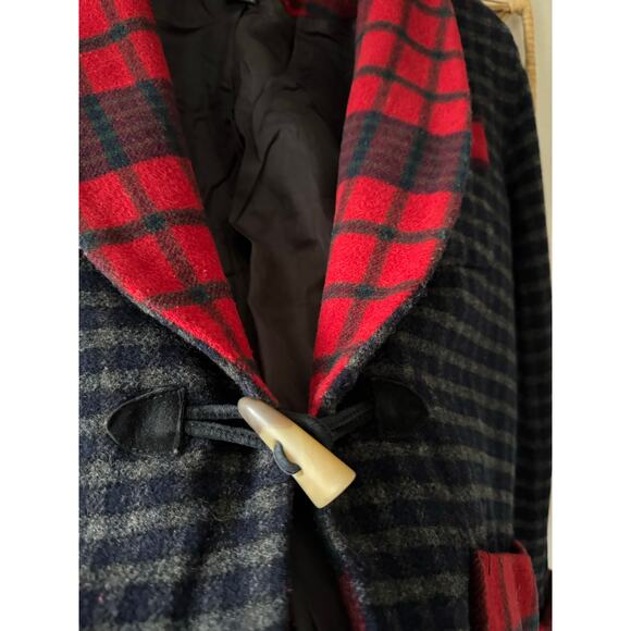 Vtg Ralph Lauren Lambs New Wool  Red Tartan Plaid Festive Blazer Horn Toggle M - Picture 9 of 16